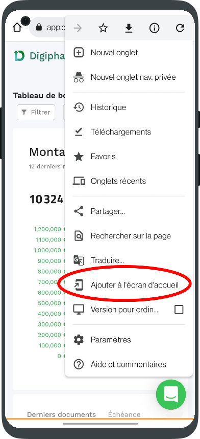 Séléctionnez "Ajouter à l'écran d'accueil"