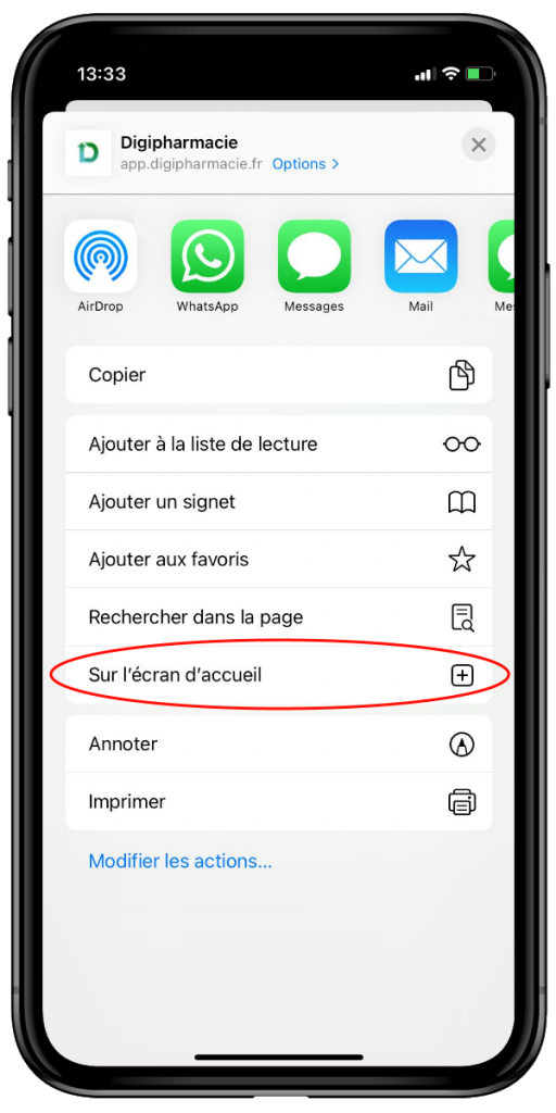 Séléctionnez "Sur l'écran d'accueil"