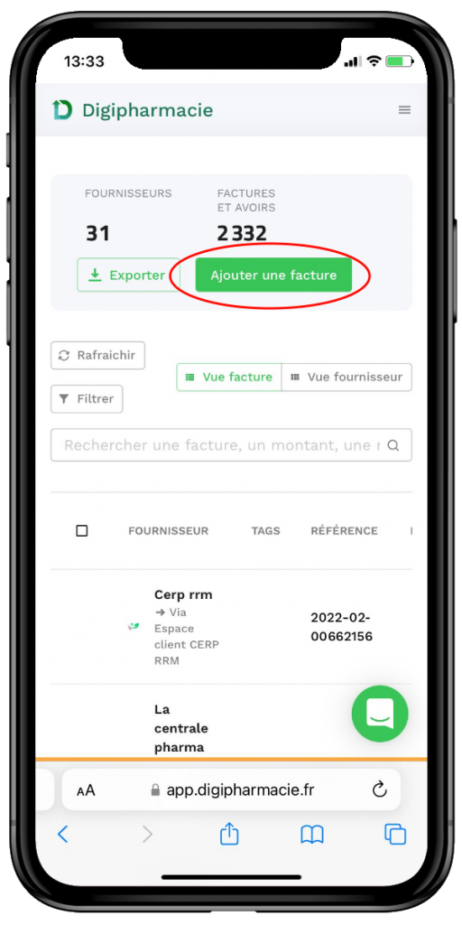 Séléctionnez "Ajouter une facture"