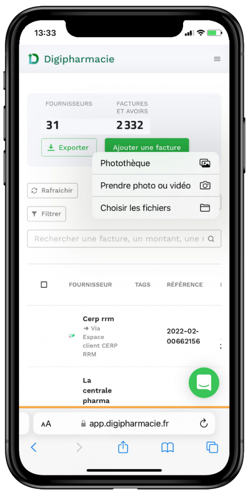 Vous pouvez choisir de prendre votre facture en photo, ou la selectionner depuis votre galerie